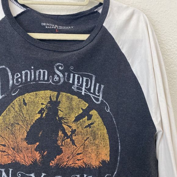 Denim & Supply Ralph Lauren Shirt Womens Size Large Graphic Raglan Western - Picture 3 of 7